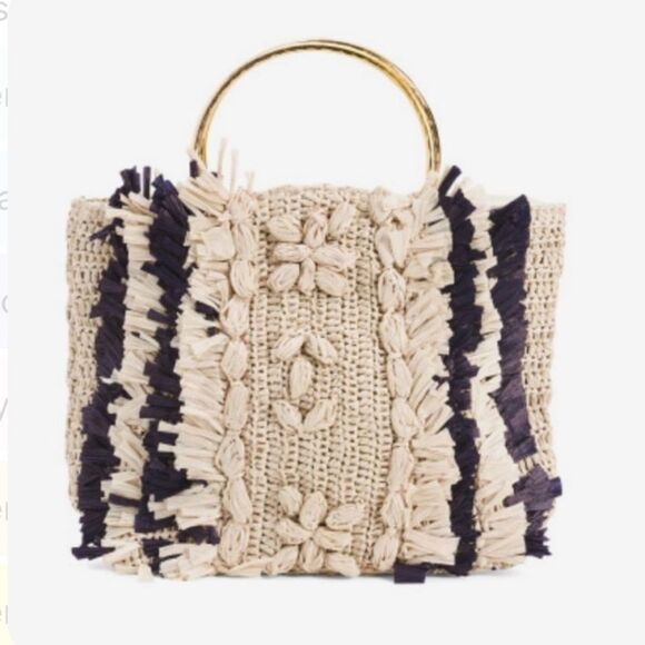 Cleobella Rocky Barnes Raffia Navy, Tan & Gold Handle‎ Handbag - Picture 2 of 10